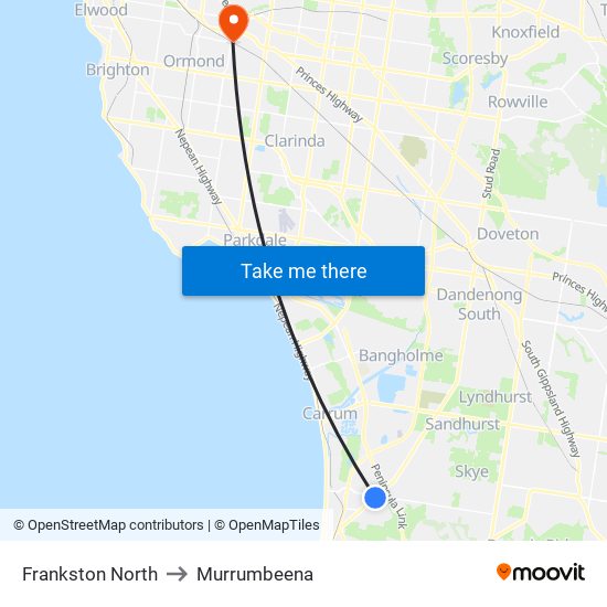 Frankston North to Murrumbeena map