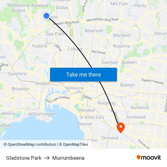 Gladstone Park to Murrumbeena map