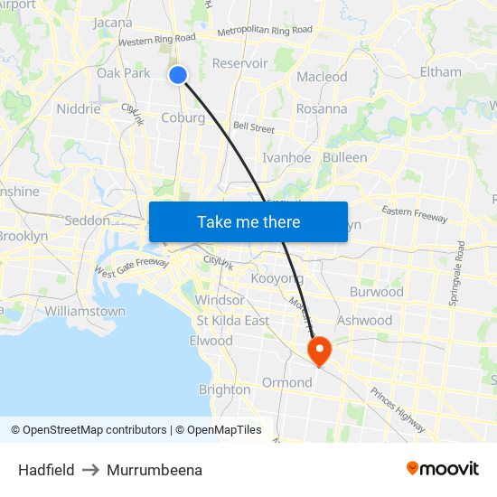 Hadfield to Murrumbeena map