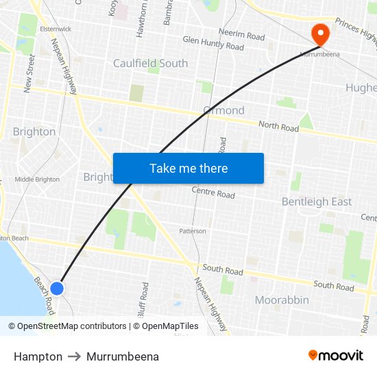 Hampton to Murrumbeena map