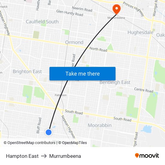 Hampton East to Murrumbeena map