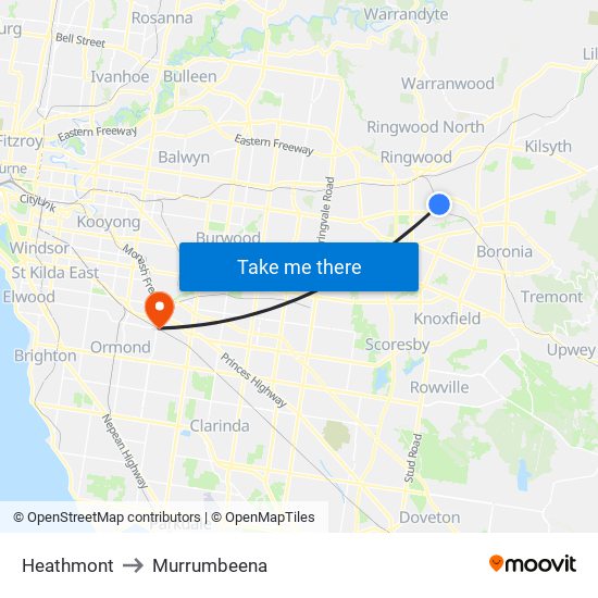 Heathmont to Murrumbeena map