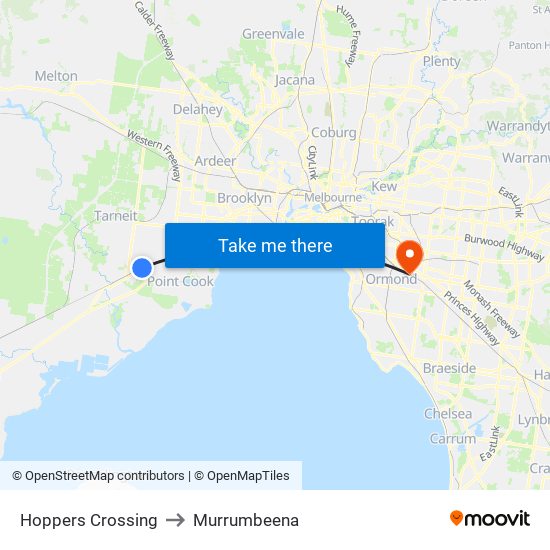 Hoppers Crossing to Murrumbeena map