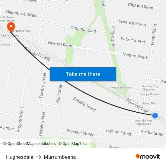 Hughesdale to Murrumbeena map