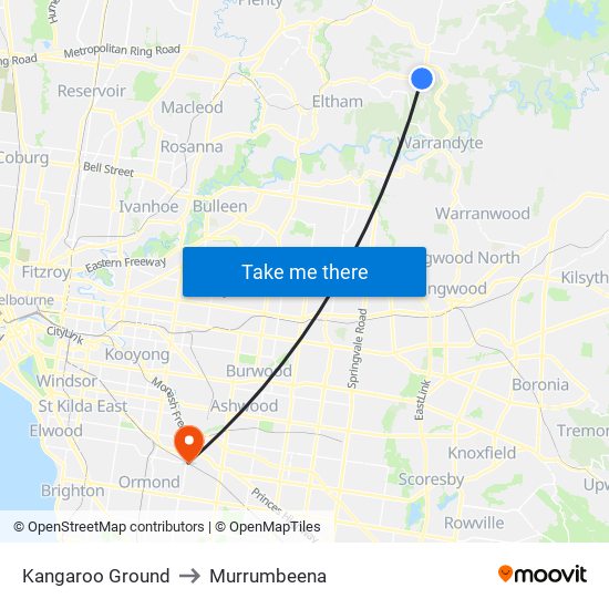 Kangaroo Ground to Murrumbeena map