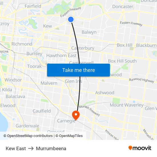 Kew East to Murrumbeena map