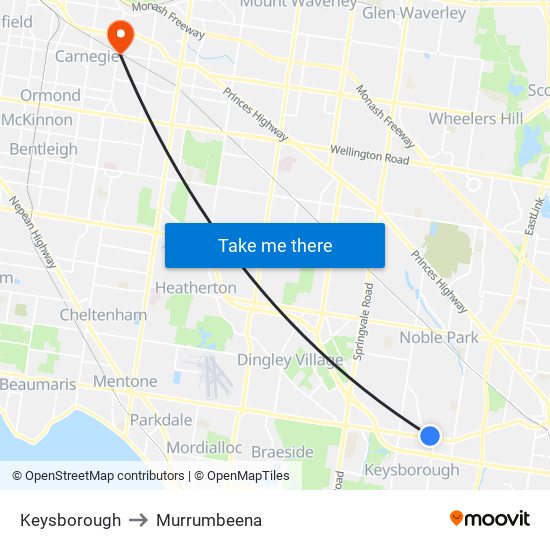 Keysborough to Murrumbeena map