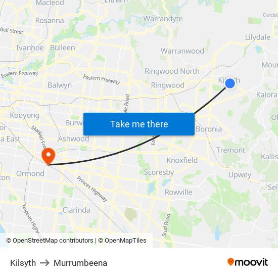 Kilsyth to Murrumbeena map