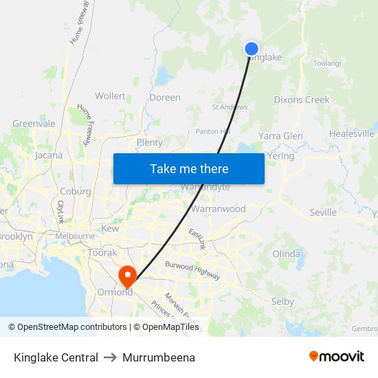 Kinglake Central to Murrumbeena map