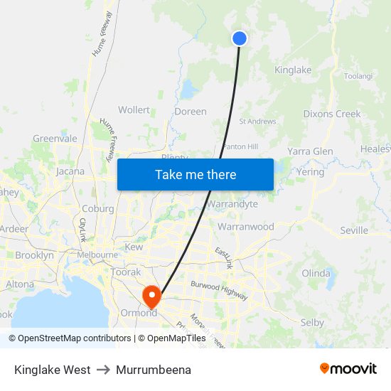 Kinglake West to Murrumbeena map