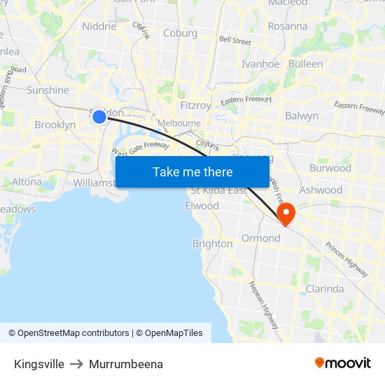 Kingsville to Murrumbeena map