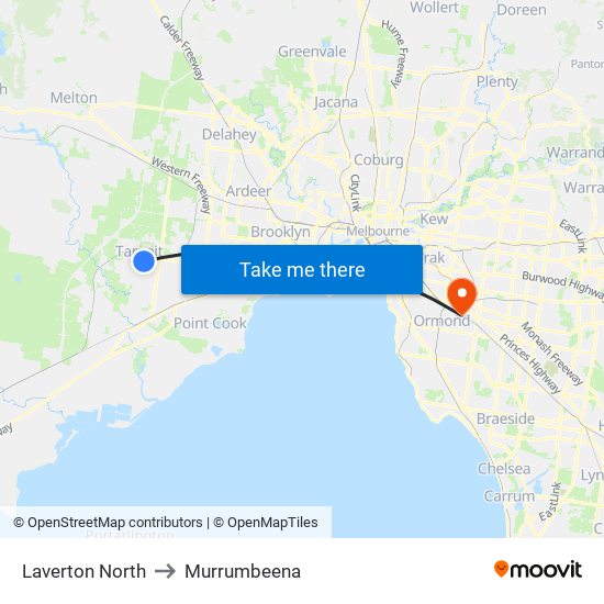 Laverton North to Murrumbeena map