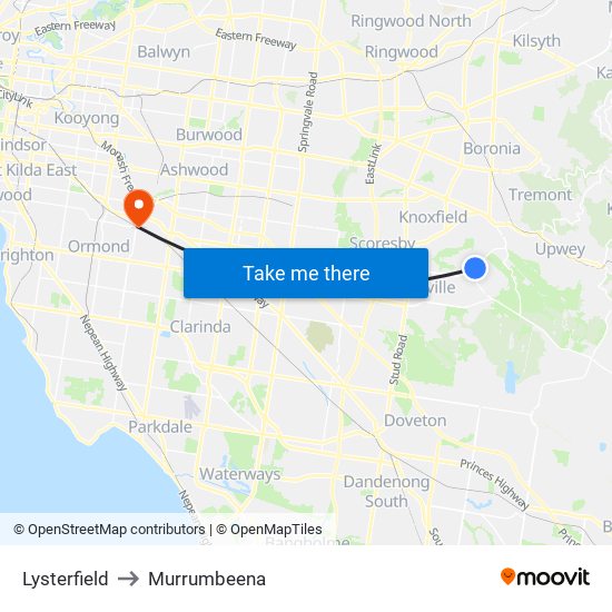 Lysterfield to Murrumbeena map