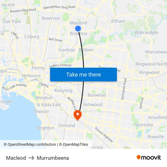 Macleod to Murrumbeena map