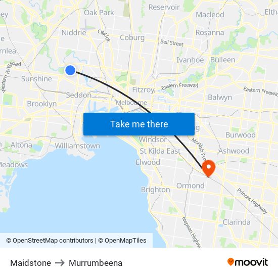 Maidstone to Murrumbeena map