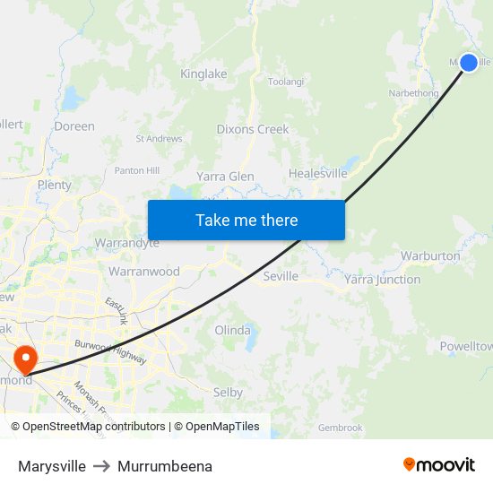 Marysville to Murrumbeena map