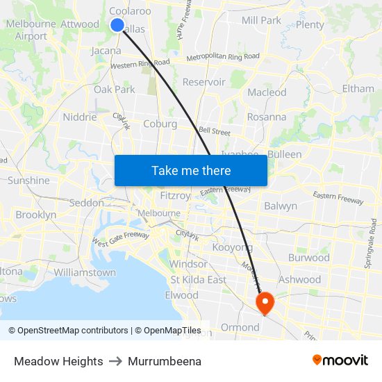 Meadow Heights to Murrumbeena map