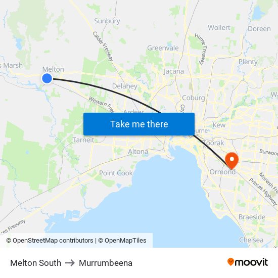 Melton South to Murrumbeena map