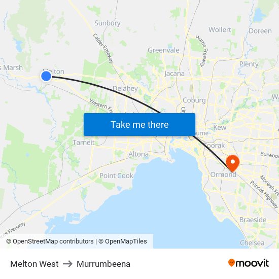 Melton West to Murrumbeena map