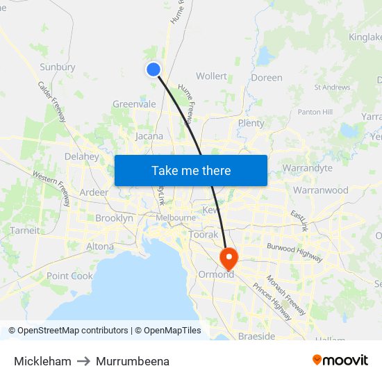 Mickleham to Murrumbeena map