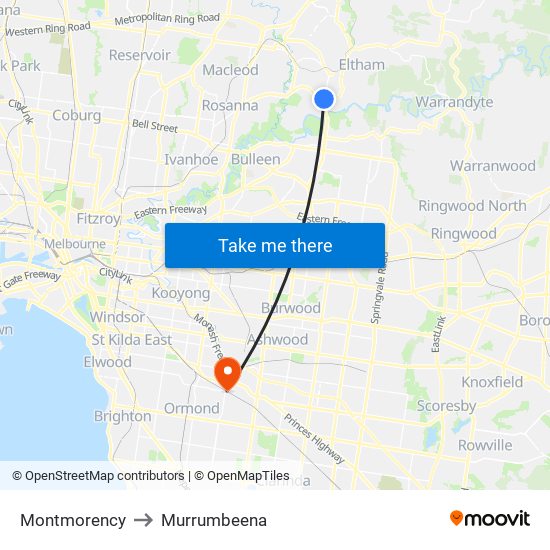 Montmorency to Murrumbeena map