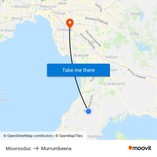 Moorooduc to Murrumbeena map