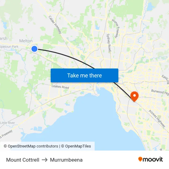 Mount Cottrell to Murrumbeena map