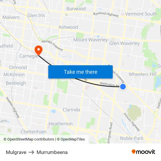 Mulgrave to Murrumbeena map