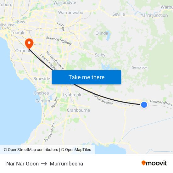 Nar Nar Goon to Murrumbeena map