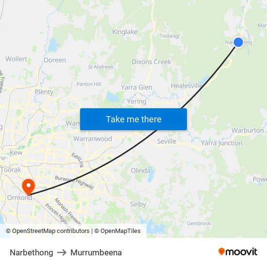 Narbethong to Murrumbeena map