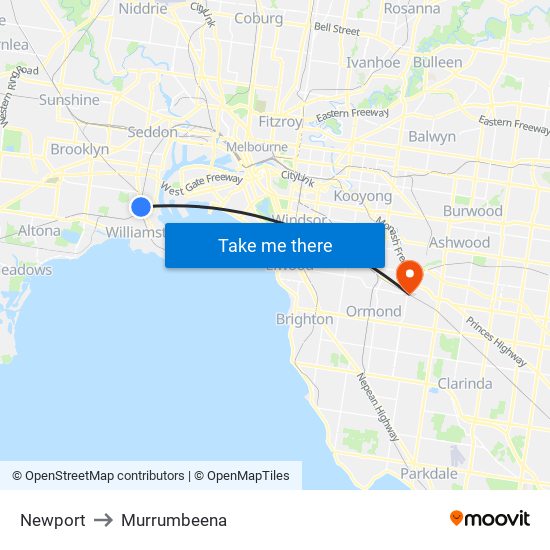 Newport to Murrumbeena map