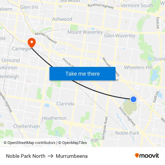 Noble Park North to Murrumbeena map