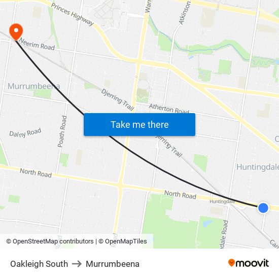 Oakleigh South to Murrumbeena map