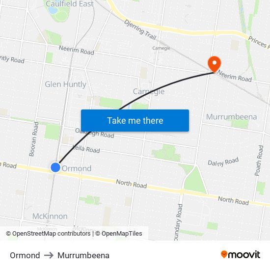 Ormond to Murrumbeena map