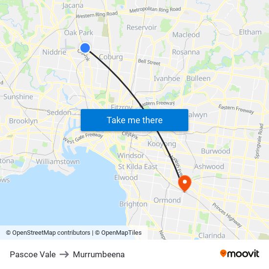 Pascoe Vale to Murrumbeena map