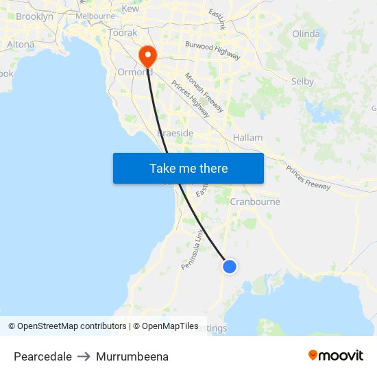 Pearcedale to Murrumbeena map