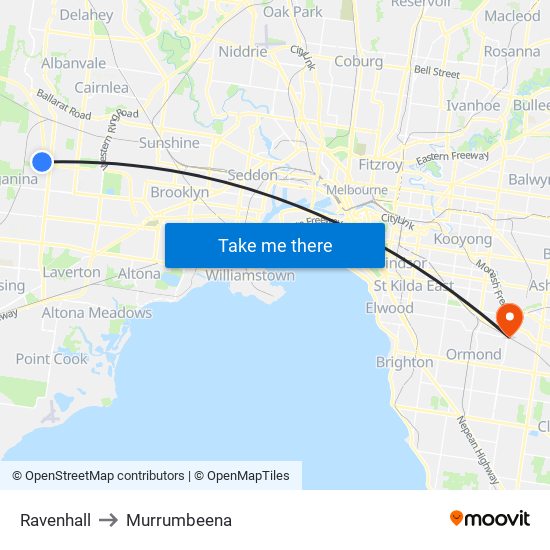 Ravenhall to Murrumbeena map