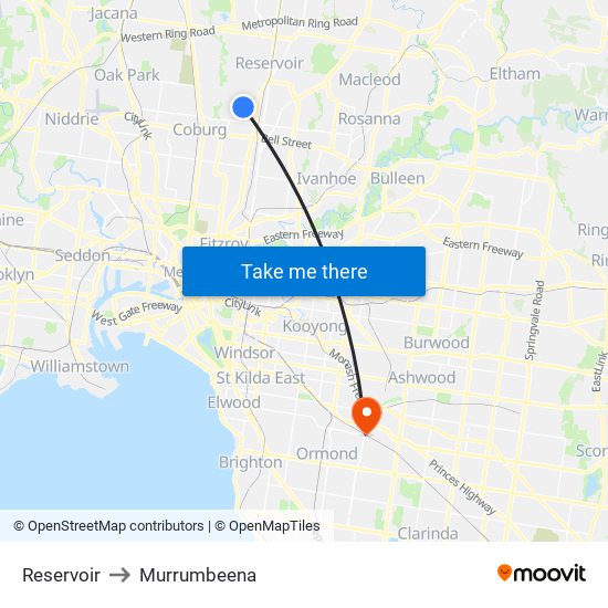 Reservoir to Murrumbeena map