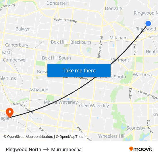 Ringwood North to Murrumbeena map