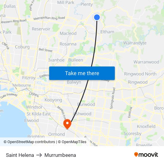 Saint Helena to Murrumbeena map