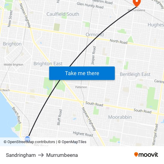 Sandringham to Murrumbeena map