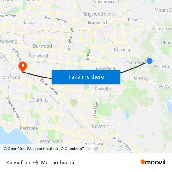 Sassafras to Murrumbeena map