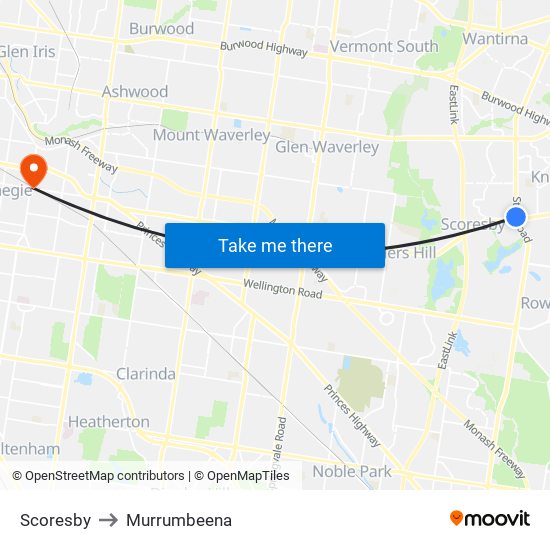 Scoresby to Murrumbeena map