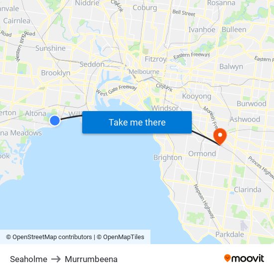 Seaholme to Murrumbeena map