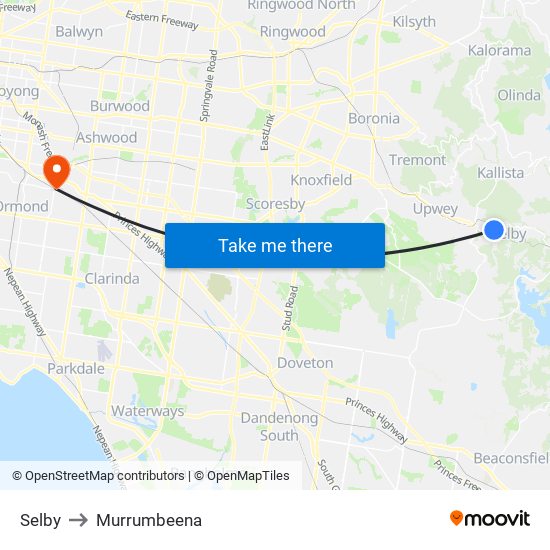 Selby to Murrumbeena map