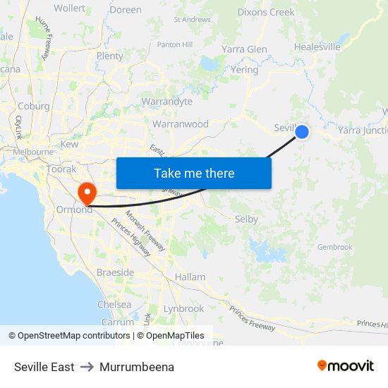 Seville East to Murrumbeena map