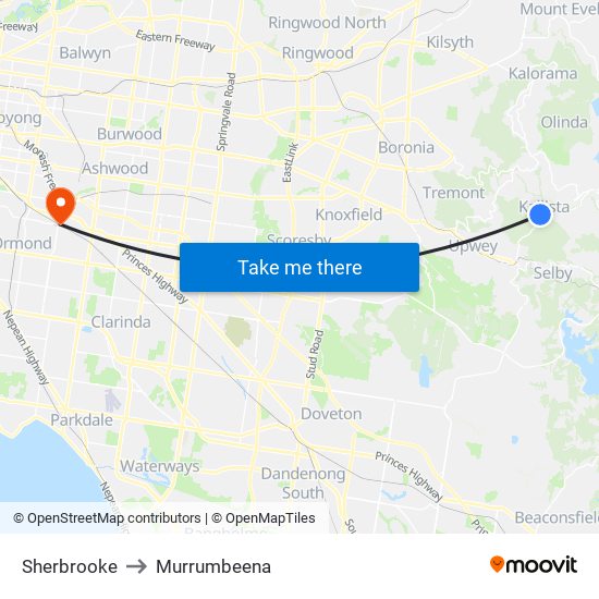 Sherbrooke to Murrumbeena map