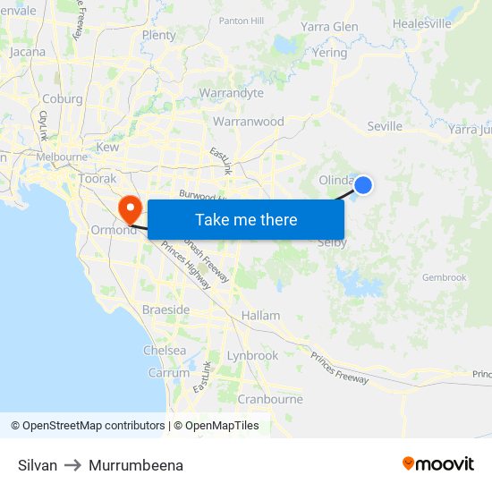 Silvan to Murrumbeena map