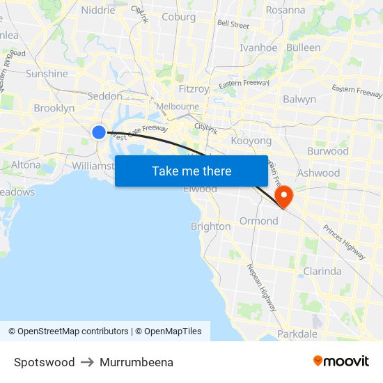 Spotswood to Murrumbeena map