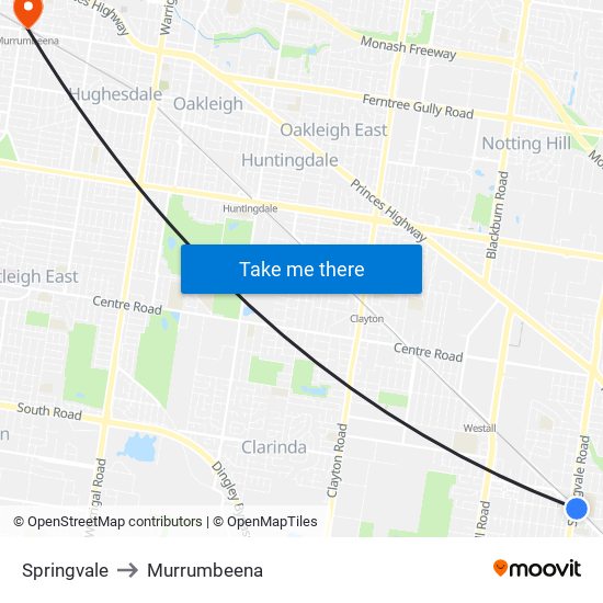 Springvale to Murrumbeena map